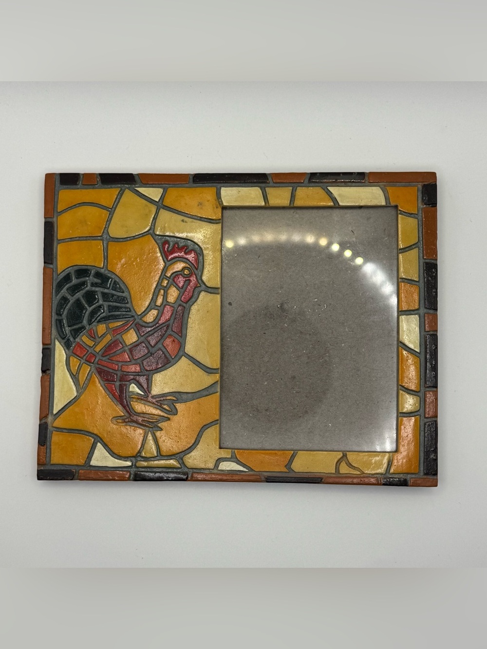 Mosaic Style Rooster Picture Frame Tabletop Easel Back